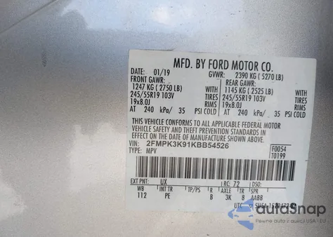 2019 Ford Edge Titanium z USA, uszkodzony, nr VIN 2FMPK3K91KBB54526